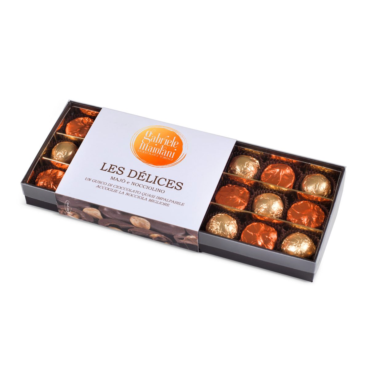 Confezione Praline ripiene alla nocciola LES DELICES Majò & Nocciolino
